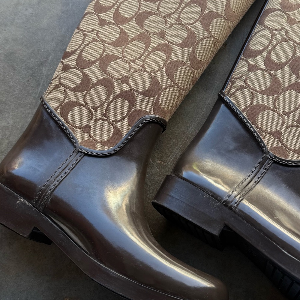 Coach Tristee Signature Lace-Up Rain Boots - Brown - Picture 4 of 12